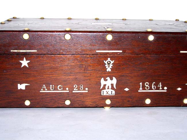 A Charming 19th century Sailor Made Folk Art Sewing Box with Ivory Inlays dated 1864 — image 2